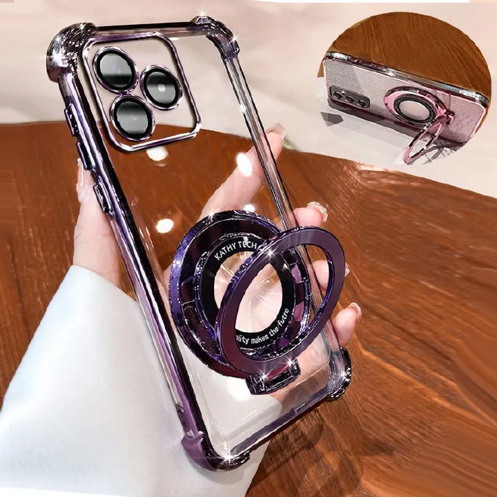 Transparent Soft Case for OPPO Realme C61 Fall Prevention Magnetic Kickstand Luxury Phone Case Protective Cover for Realme C63