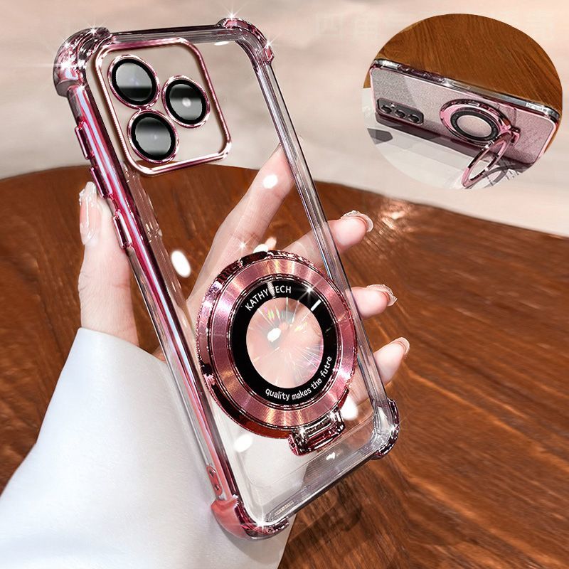Transparent Soft Case for OPPO Realme C61 Fall Prevention Magnetic Kickstand Luxury Phone Case Protective Cover for Realme C63