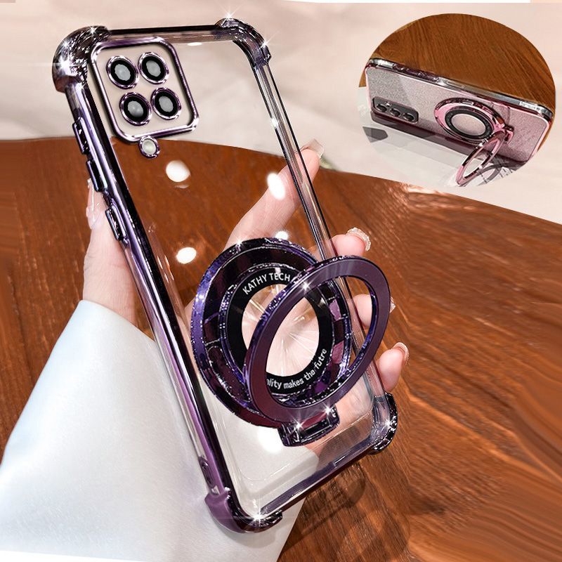 Transparent Soft Case for Samsung Galaxy A12 Fall Prevention Magnetic Kickstand Luxury Phone Case Protective Cover for Samsung Galaxy A12