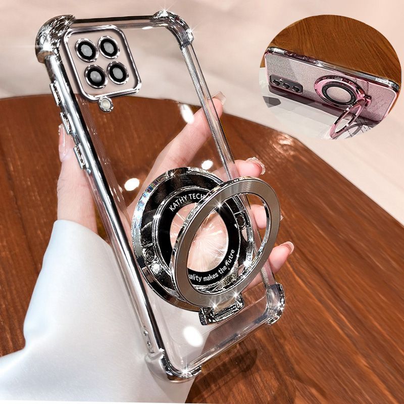 Transparent Soft Case for Samsung Galaxy A12 Fall Prevention Magnetic Kickstand Luxury Phone Case Protective Cover for Samsung Galaxy A12