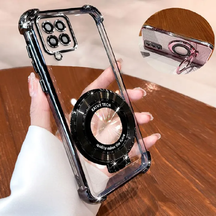 Transparent Soft Case for Samsung Galaxy A12 Fall Prevention Magnetic Kickstand Luxury Phone Case Protective Cover for Samsung Galaxy A12