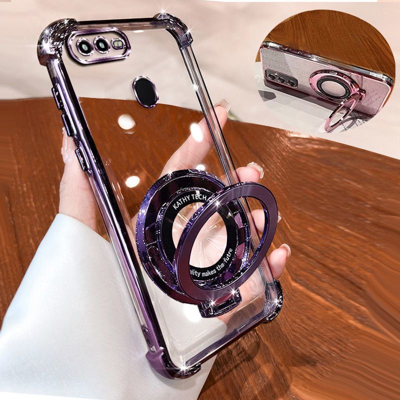 Transparent Soft Case for OPPO A7 A5s Fall Prevention Magnetic Kickstand Luxury Phone Case Protective Cover for OPPO A12
