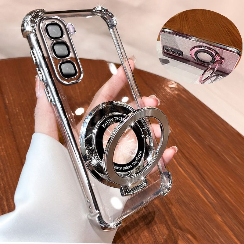Transparent Soft Case For infinix Hot 50 Pro+ Fall Prevention Magnetic Kickstand Luxury Protective Cover for Hot 50 Pro Plus
