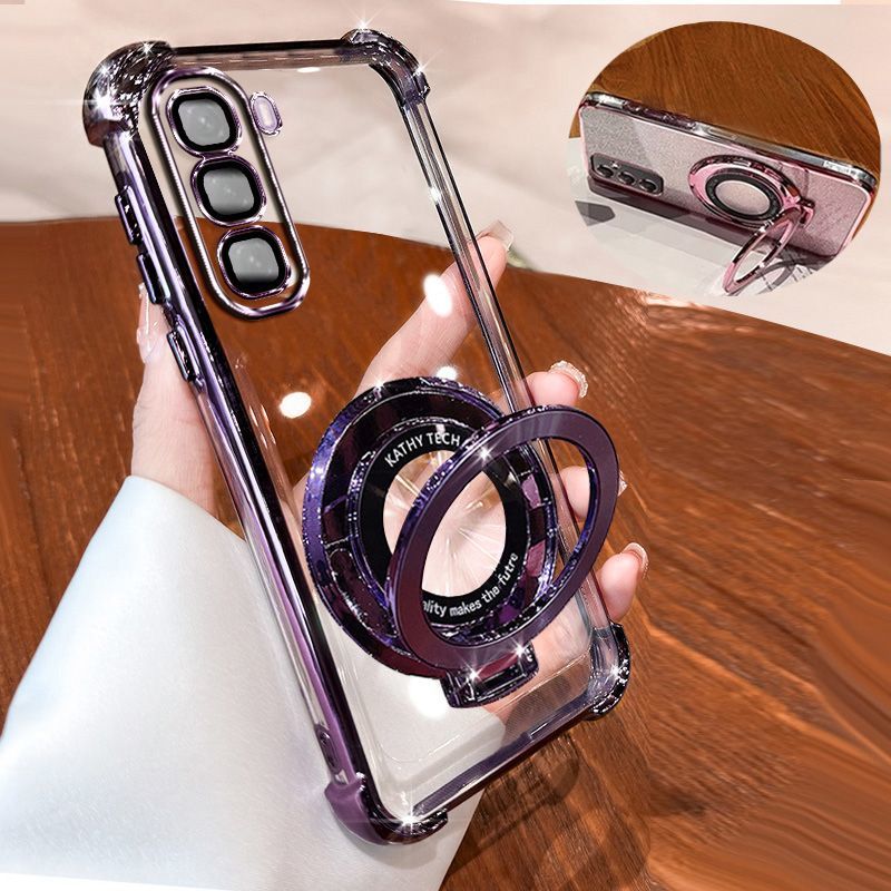 Transparent Soft Case For infinix Hot 50 Pro+ Fall Prevention Magnetic Kickstand Luxury Protective Cover for Hot 50 Pro Plus