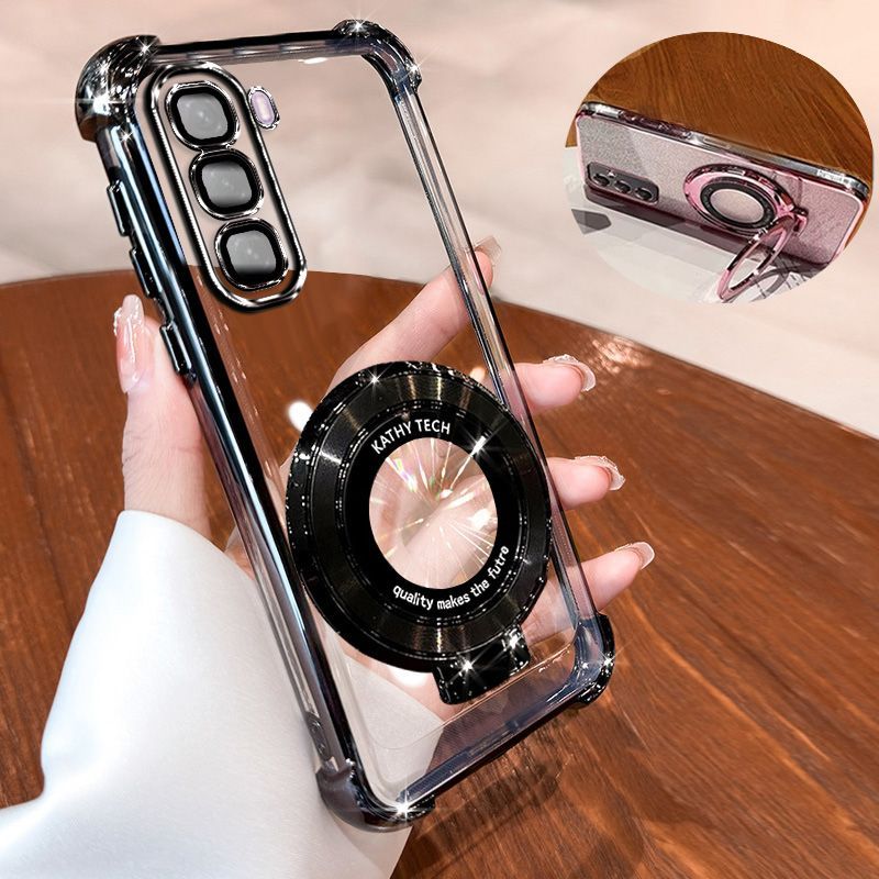 Transparent Soft Case For infinix Hot 50 Pro+ Fall Prevention Magnetic Kickstand Luxury Protective Cover for Hot 50 Pro Plus