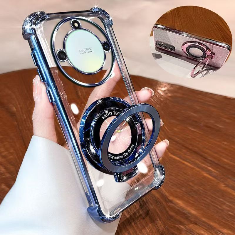 Transparent Soft Case for Honor X9a X9B Fall Prevention Magnetic Kickstand Luxury Phone Case Protective Cover