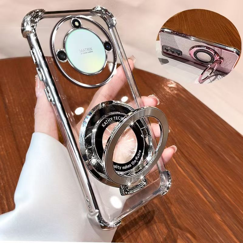 Transparent Soft Case for Honor X9a X9B Fall Prevention Magnetic Kickstand Luxury Phone Case Protective Cover
