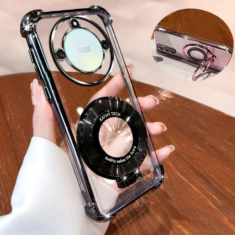 Transparent Soft Case for Honor X9a X9B Fall Prevention Magnetic Kickstand Luxury Phone Case Protective Cover