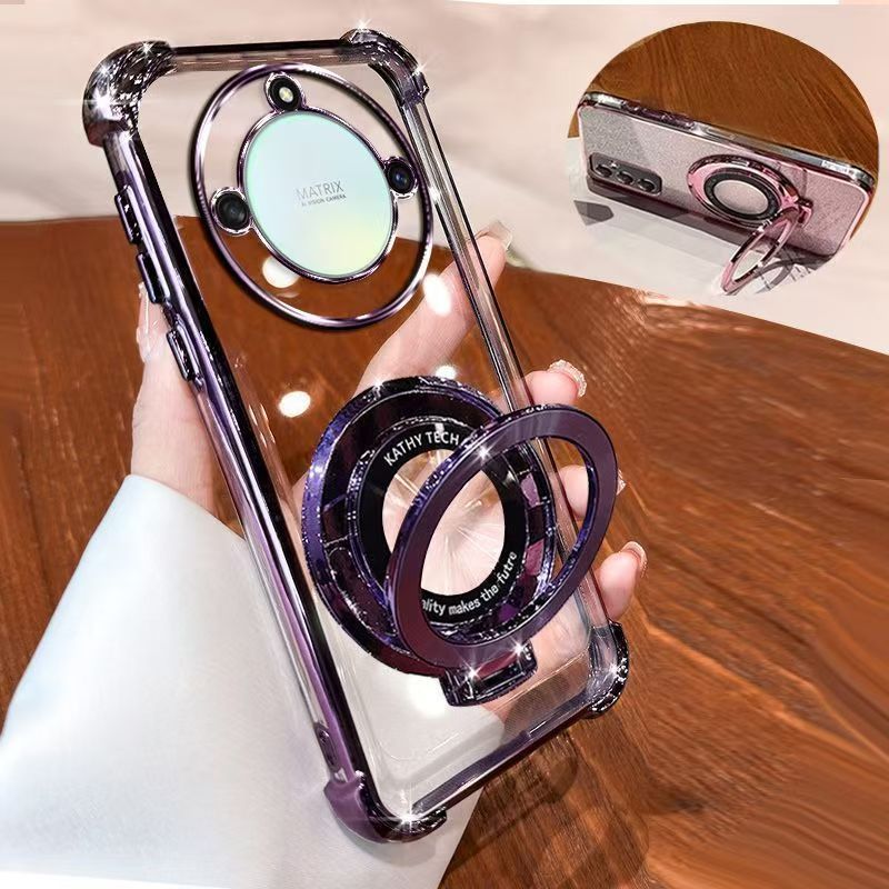 Transparent Soft Case for Honor X9a X9B Fall Prevention Magnetic Kickstand Luxury Phone Case Protective Cover