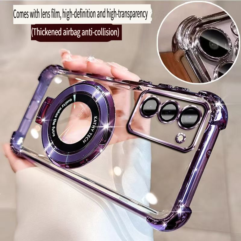 Transparent Soft Case For Tecno Spark 40 Pro+ Fall Prevention Magnetic Kickstand Luxury Protective Cover for Tecno Spark 40 Pro Plus