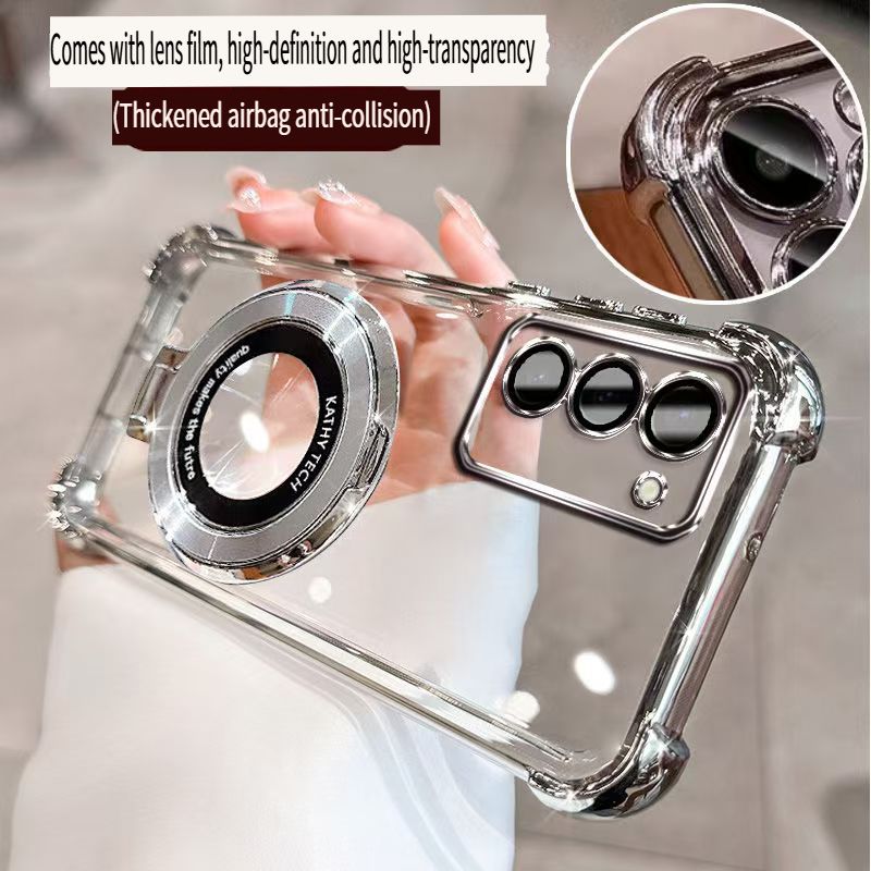 Transparent Soft Case For Tecno Spark 40 Pro+ Fall Prevention Magnetic Kickstand Luxury Protective Cover for Tecno Spark 40 Pro Plus