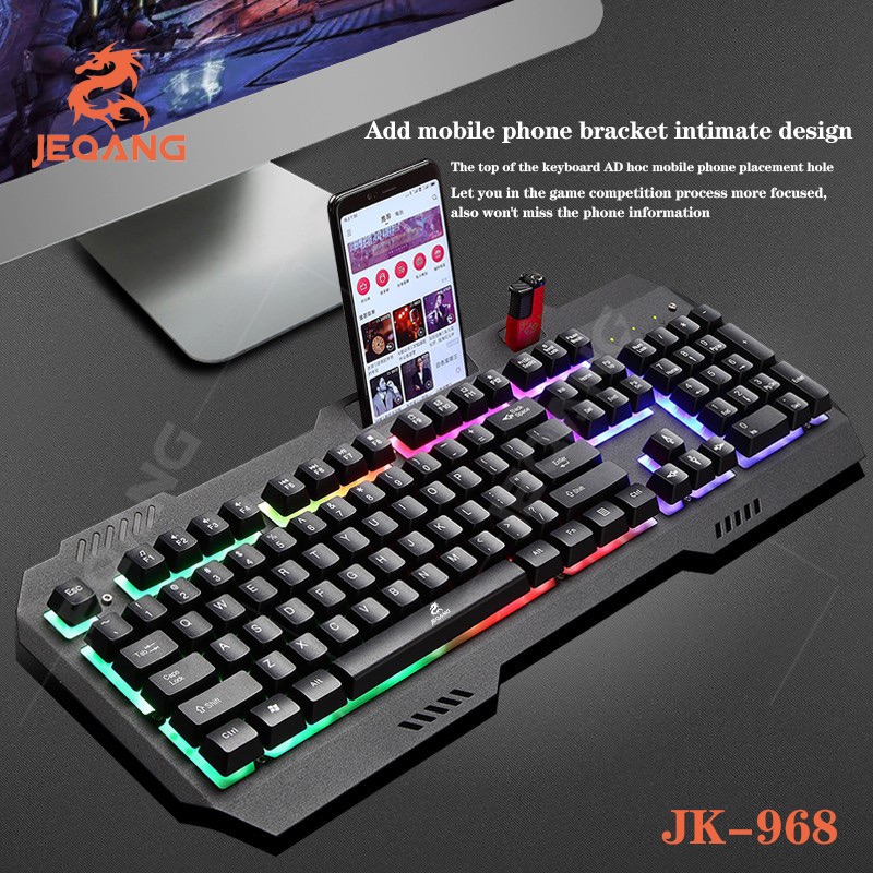 JEQANG Metal Gaming Keyboard and Mouse Combo With RGB LED Light High Quality For Computer, Laptop, Mac Wired Iron Plate Keyboard and Mouse Set Backlight