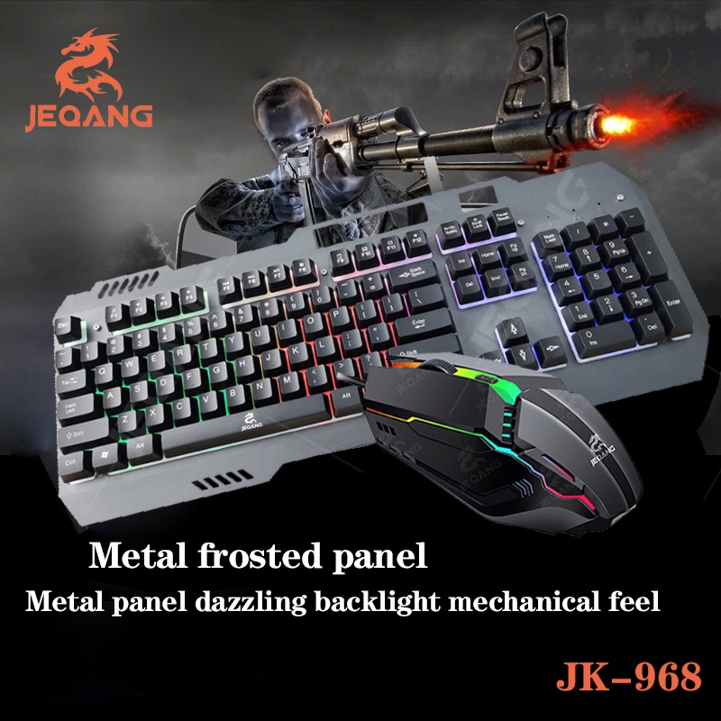 JEQANG Metal Gaming Keyboard and Mouse Combo With RGB LED Light High Quality For Computer, Laptop, Mac Wired Iron Plate Keyboard and Mouse Set Backlight