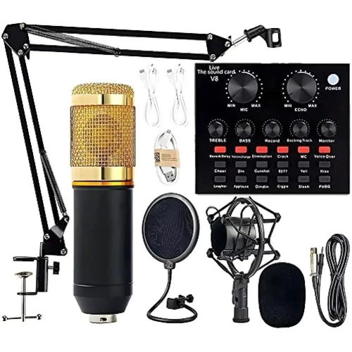 Professional BM-800 Microphone Podcast Kit With V8 Live Sound Card, Condenser Stand