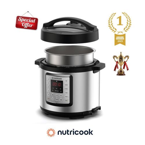 Nutricook Electric Pressure Cooker 6 Litres- 10 in 1 Multi-functional, Soup, Meat, Bean, Chicken, Egg, Slow Cook, Sauté, Rice, Biryani, Porridge, Cake 1000W STAINLESS STEEL INNER POT, 2 YEAR WARRANTY
