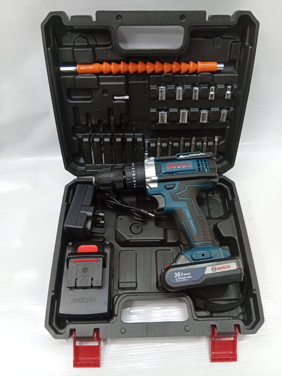 Bosch 36v Cordless Drill Set With Bits & Toolbox Heavy Duty Brushless With 2 Batteries