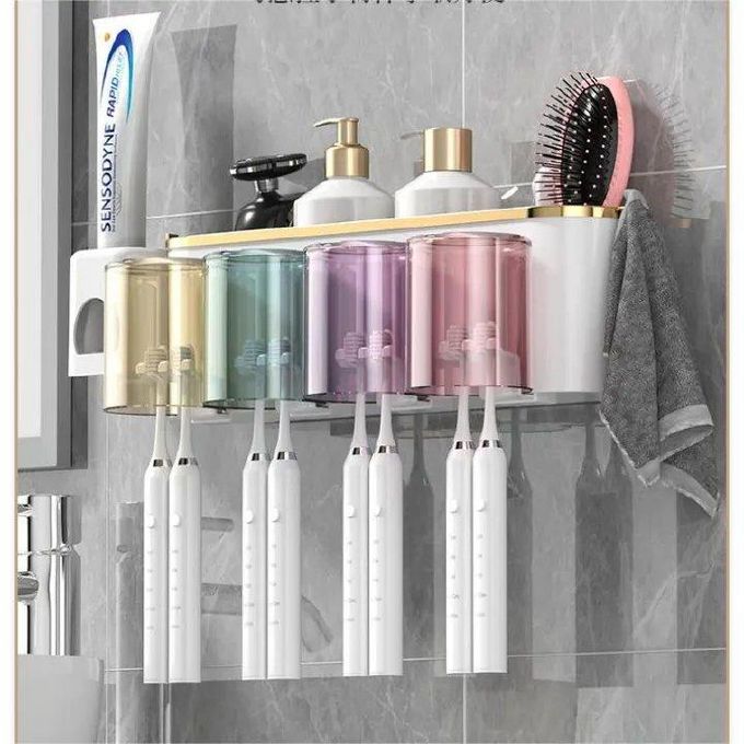 Toothbrush Holders Creative Toothbrush Shelf Mouthwash Brushing Cup Wall Hanging Toilet Storage Automatic Toothpaste Dispenser No Punch Wall Hanging