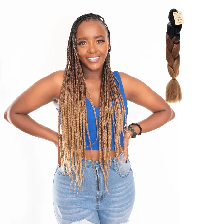 C14 Ombre Braid Caramel Jumbo Braid for Box Braids Knotless Braids Cornrows and Twists Three-toned Ombre Braid Colored Black Dark Brown and Dark Blonde