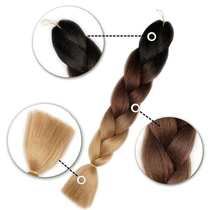 C14 Ombre Braid Caramel Jumbo Braid for Box Braids Knotless Braids Cornrows and Twists Three-toned Ombre Braid Colored Black Dark Brown and Dark Blonde