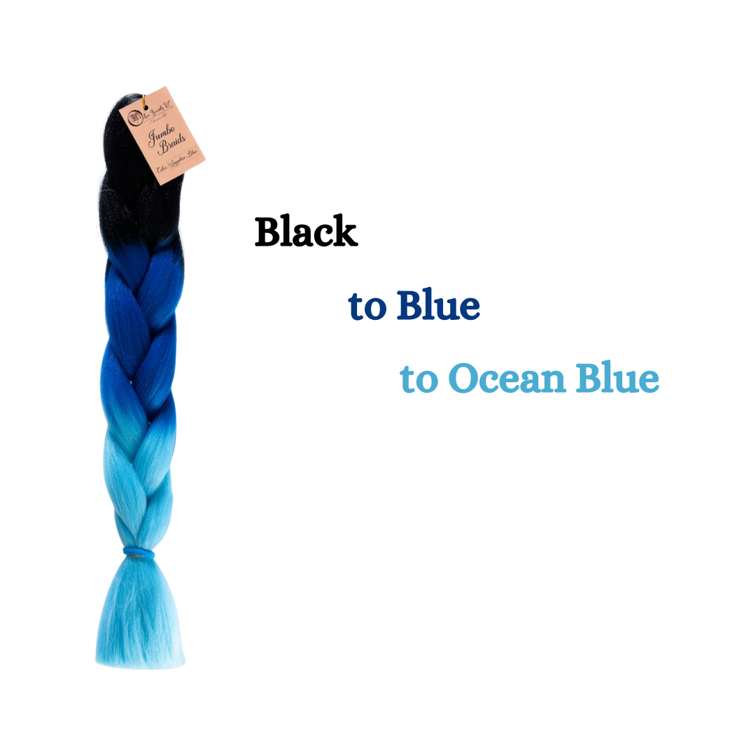 C9 Ombre Braid Sapphire blue Jumbo Braid for Box Braids Knotless Braids Cornrows and Twists Three-toned Ombre Braid Colored Black Blue and Ocean blue
