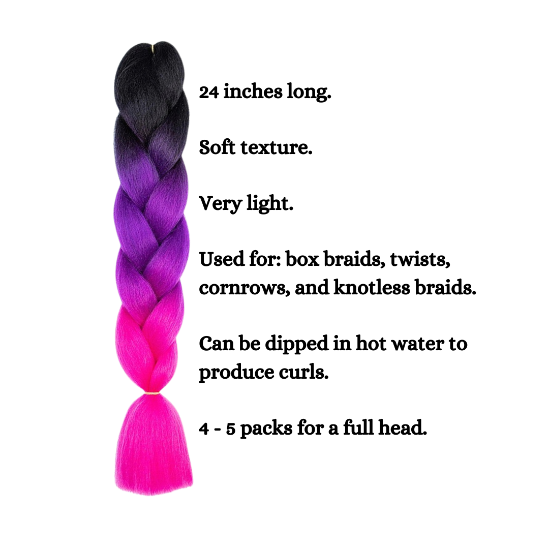 C11 Ombre Braid Magenta Jumbo Braid for Box Braids Knotless Braids Cornrows and Twists Three-toned Ombre Braid Colored Black Purple and Pink