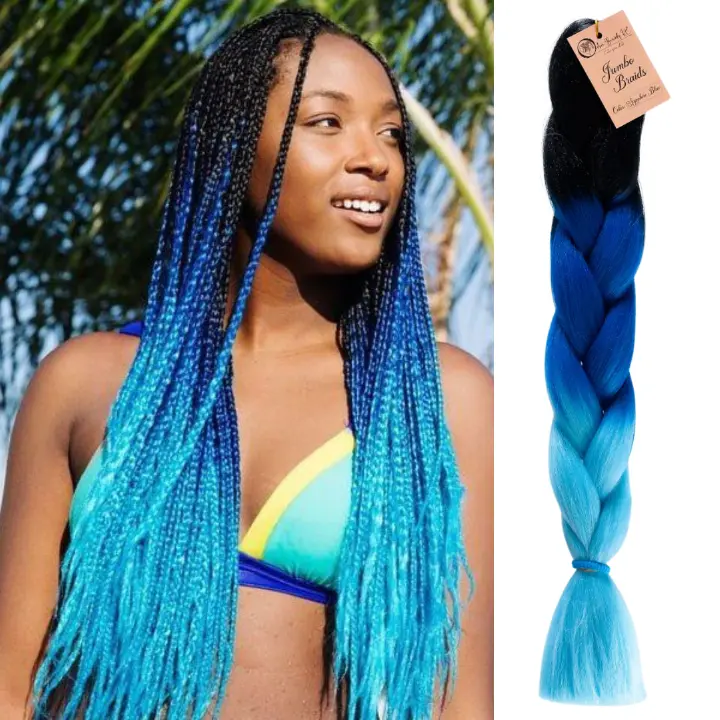 C9 Ombre Braid Sapphire blue Jumbo Braid for Box Braids Knotless Braids Cornrows and Twists Three-toned Ombre Braid Colored Black Blue and Ocean blue