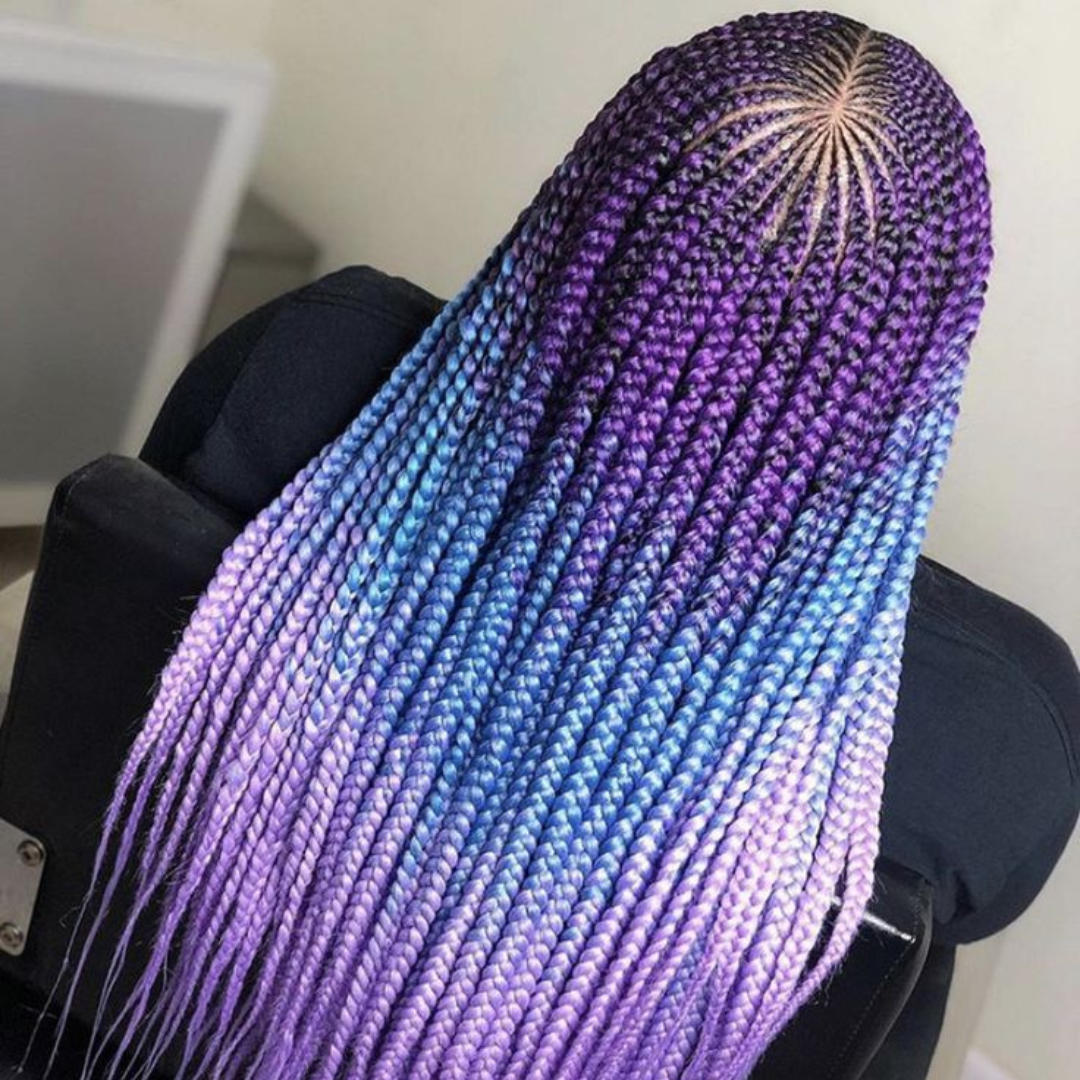 C26 Ombre Braid Violet Jumbo Braid for Kids for Box Braids Knotless Braids Cornrows and Twists Three-toned Ombre Braid Colored Dark purple Blue and Lilac