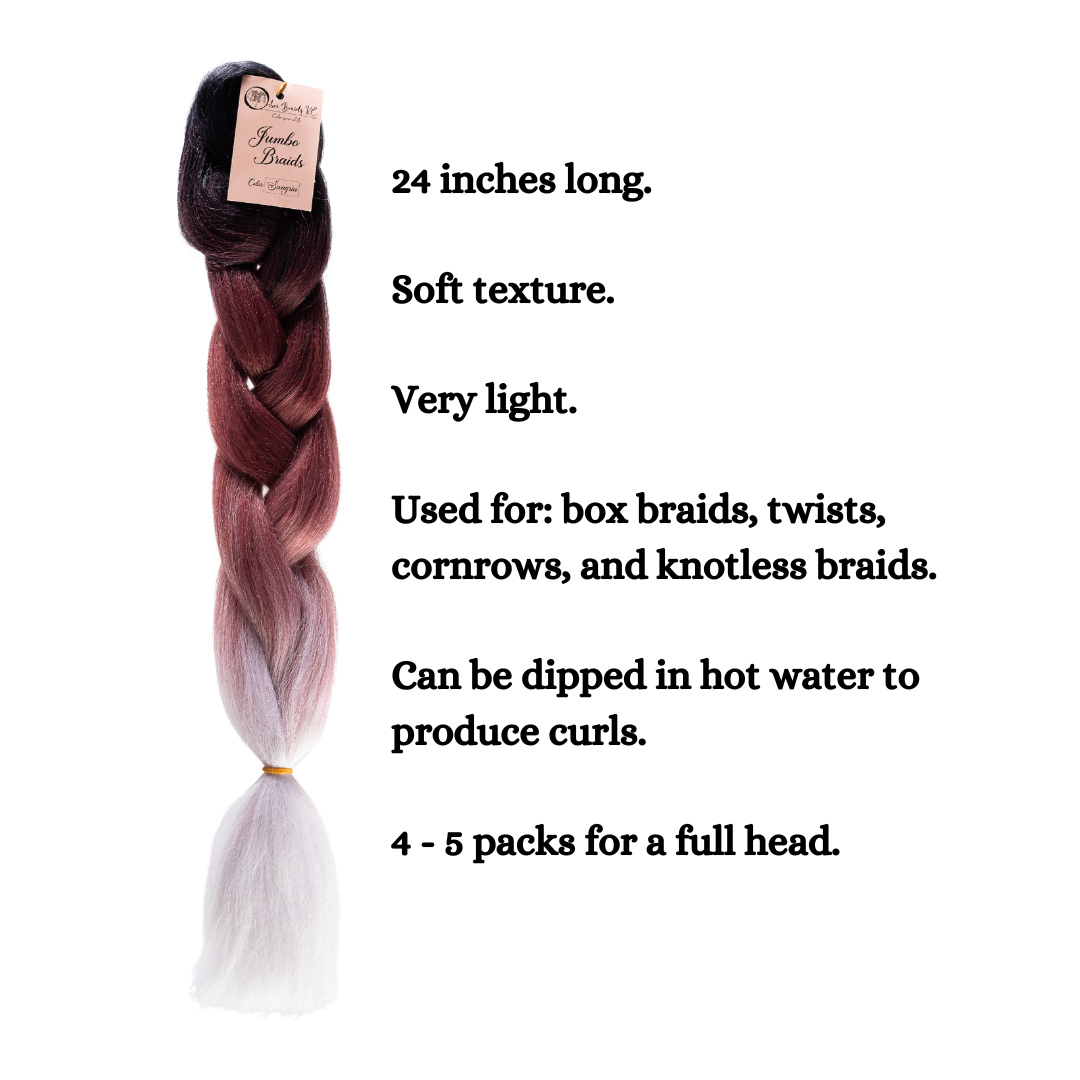 C17 Ombre Braid Sangria Jumbo Braid for Box Braids Knotless Braids Cornrows and Twists Three-toned Ombre Braid Colored Black Maroon and Light grey