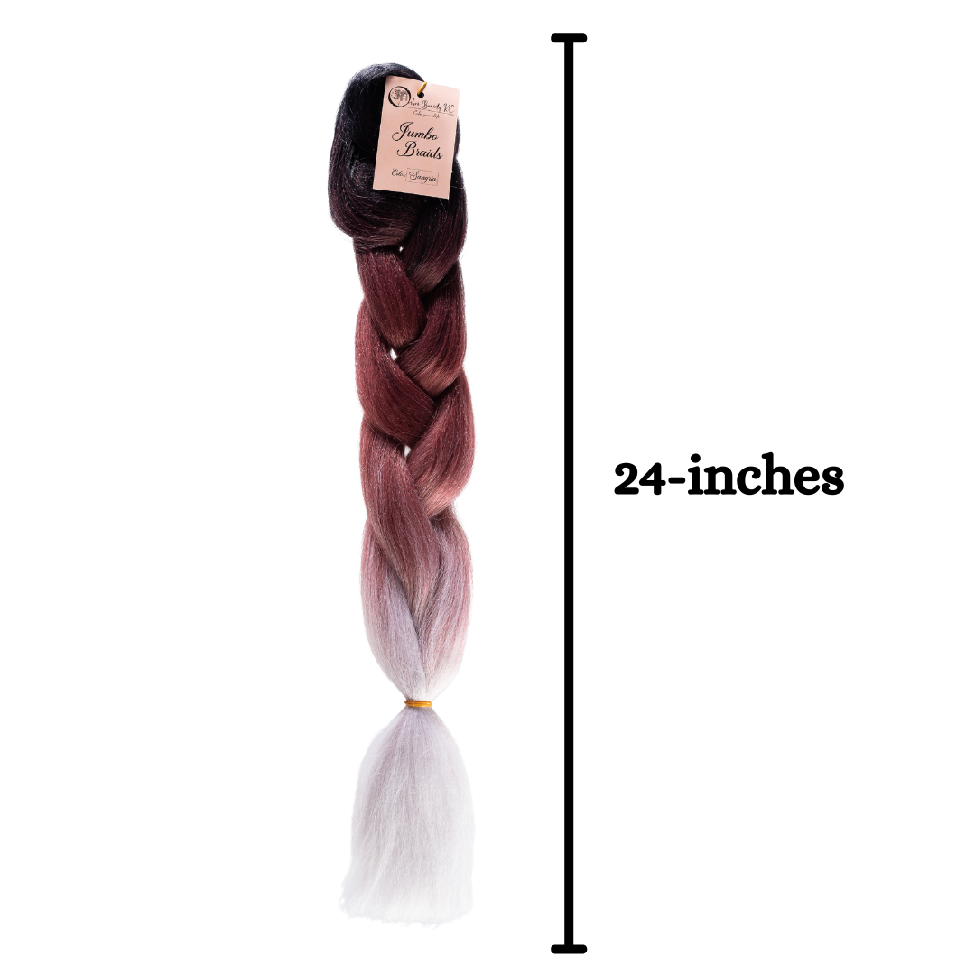 C17 Ombre Braid Sangria Jumbo Braid for Box Braids Knotless Braids Cornrows and Twists Three-toned Ombre Braid Colored Black Maroon and Light grey