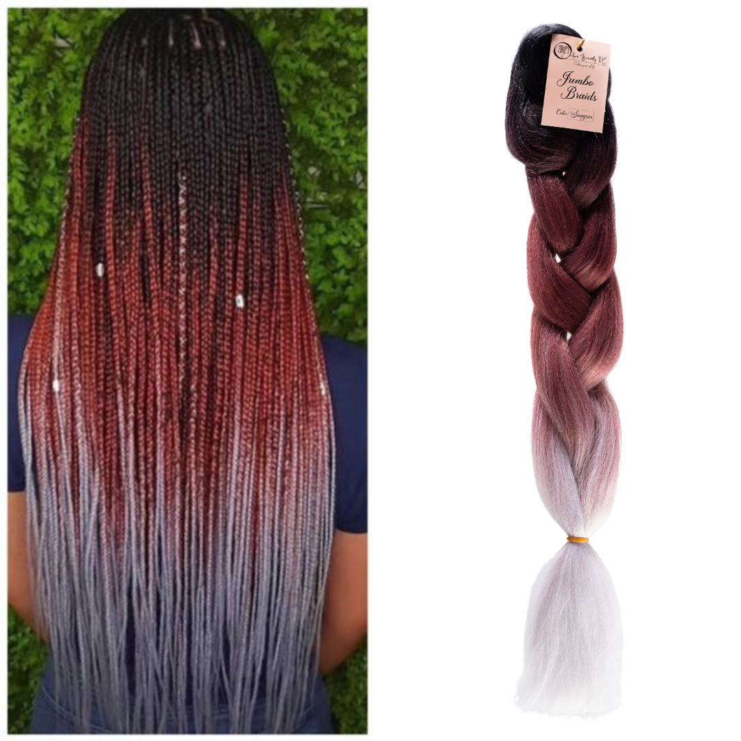 C17 Ombre Braid Sangria Jumbo Braid for Box Braids Knotless Braids Cornrows and Twists Three-toned Ombre Braid Colored Black Maroon and Light grey