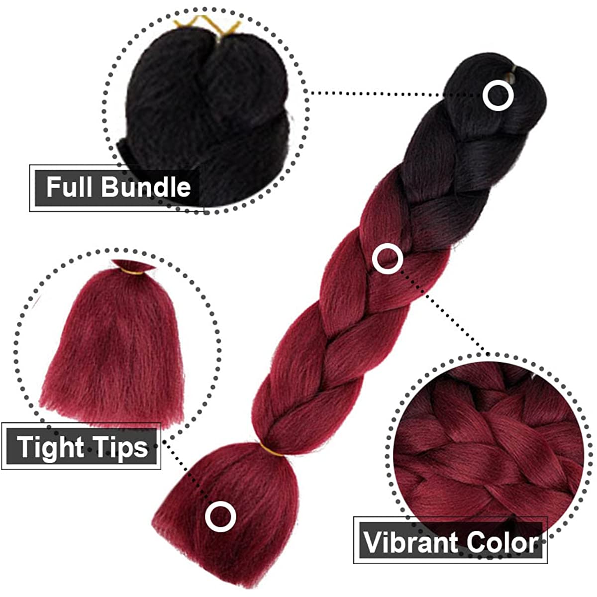 B8 Ombre Braid Burgundy Jumbo Braid for Box Braids Knotless Braids Cornrows and Twists Two-toned Ombre Braid Colored Black and Burgundy