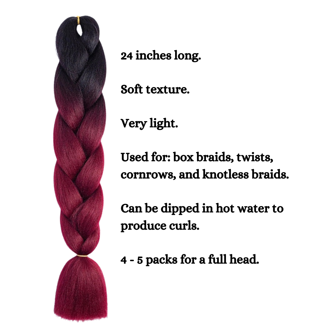 B8 Ombre Braid Burgundy Jumbo Braid for Box Braids Knotless Braids Cornrows and Twists Two-toned Ombre Braid Colored Black and Burgundy