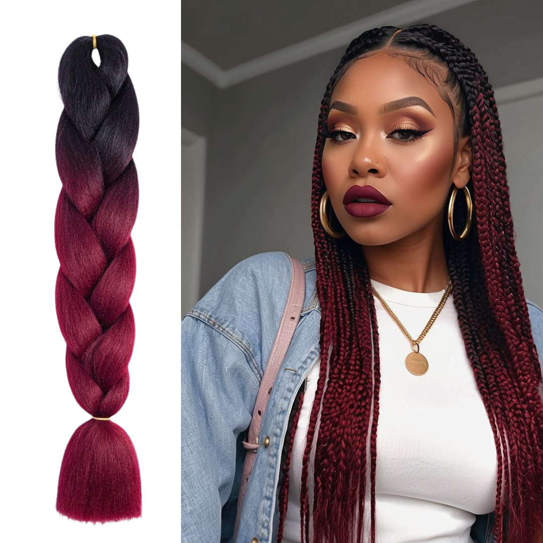 B8 Ombre Braid Burgundy Jumbo Braid for Box Braids Knotless Braids Cornrows and Twists Two-toned Ombre Braid Colored Black and Burgundy