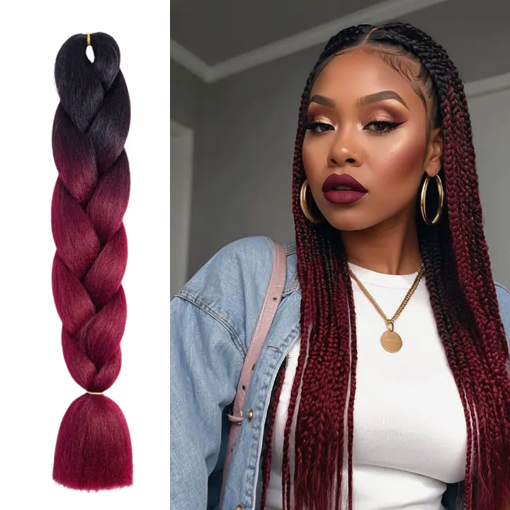 B8 Ombre Braid Burgundy Jumbo Braid for Box Braids Knotless Braids Cornrows and Twists Two-toned Ombre Braid Colored Black and Burgundy