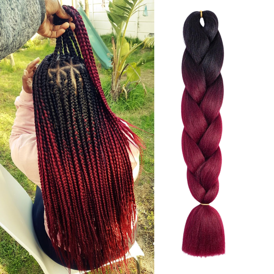 B8 Ombre Braid Burgundy Jumbo Braid for Box Braids Knotless Braids Cornrows and Twists Two-toned Ombre Braid Colored Black and Burgundy