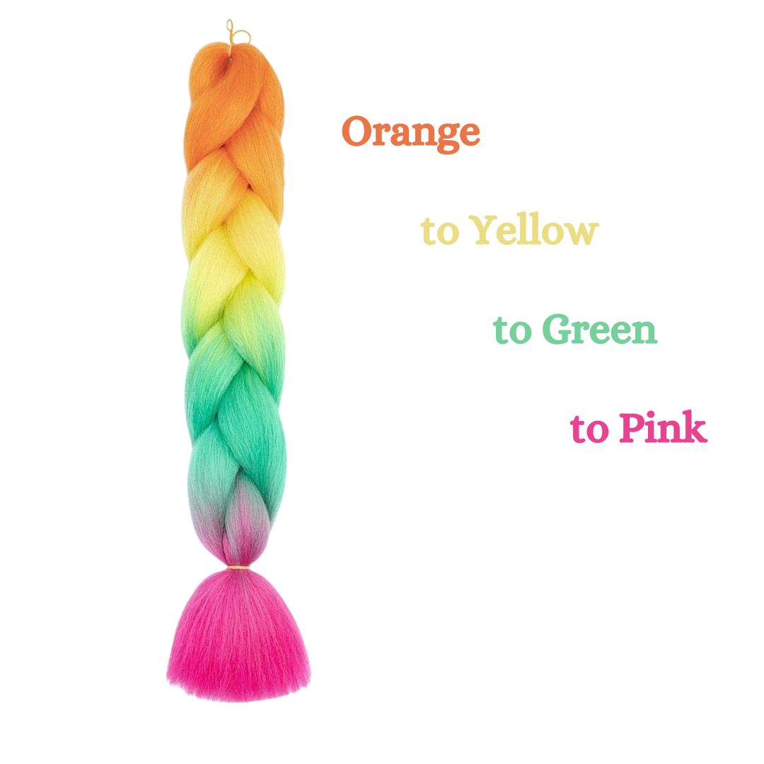 D3 Ombre Braid Rainbow Ombre Braid Rainbow Jumbo Braid for Box Braids Knotless Braids Cornrows and Twists Four-toned Ombre Braid Colored Orange Yellow Green Pink