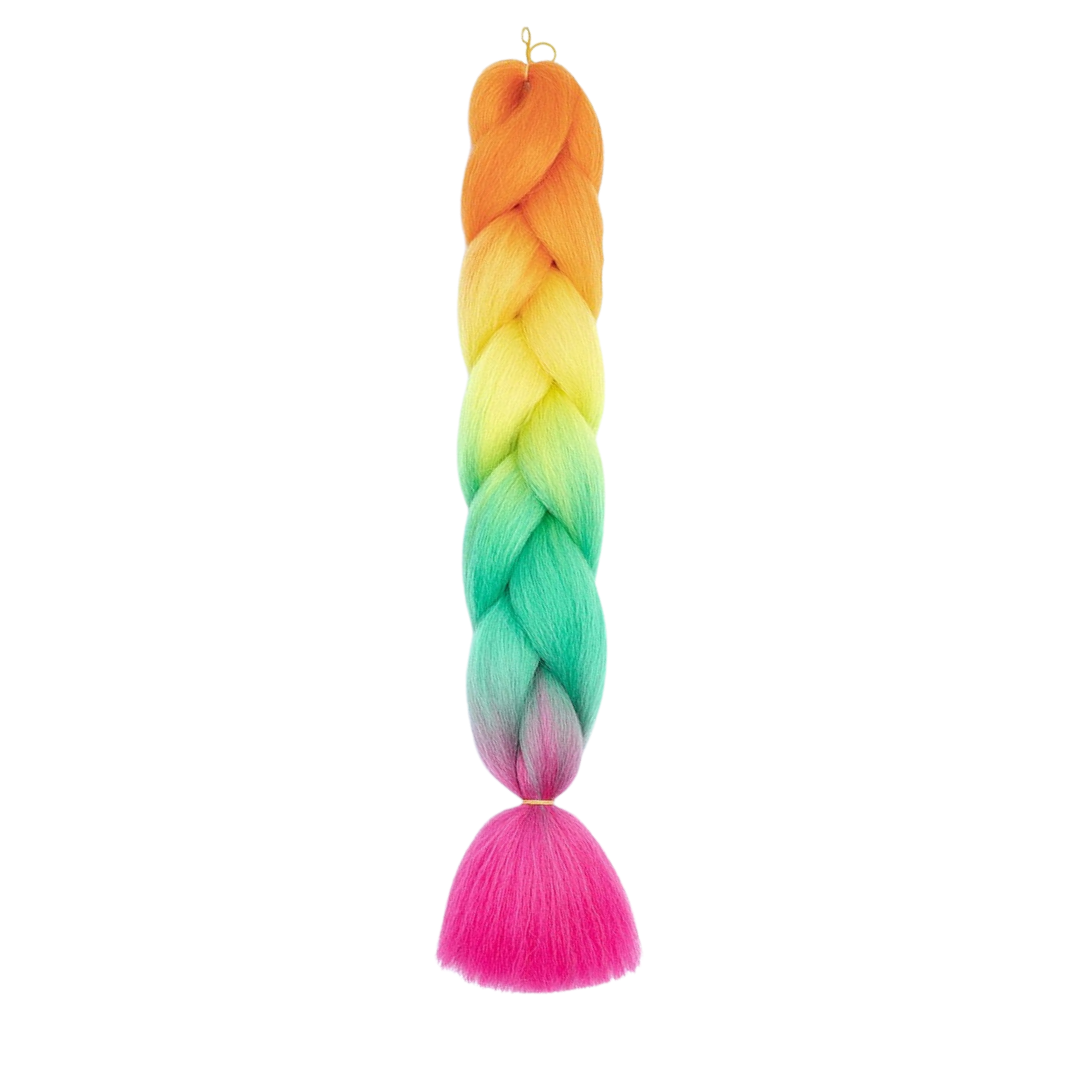 D3 Ombre Braid Rainbow Ombre Braid Rainbow Jumbo Braid for Box Braids Knotless Braids Cornrows and Twists Four-toned Ombre Braid Colored Orange Yellow Green Pink