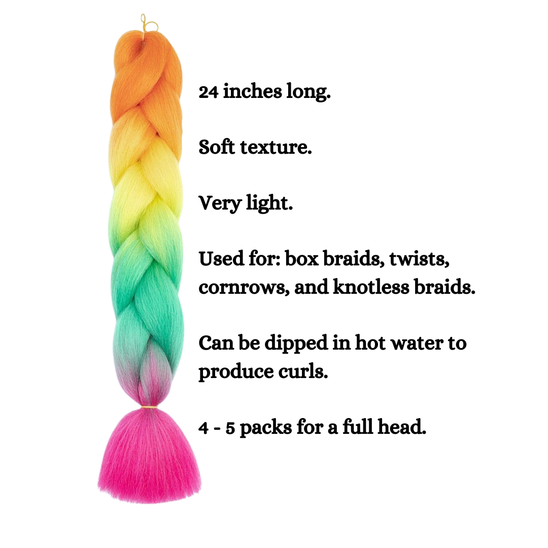 D3 Ombre Braid Rainbow Ombre Braid Rainbow Jumbo Braid for Box Braids Knotless Braids Cornrows and Twists Four-toned Ombre Braid Colored Orange Yellow Green Pink