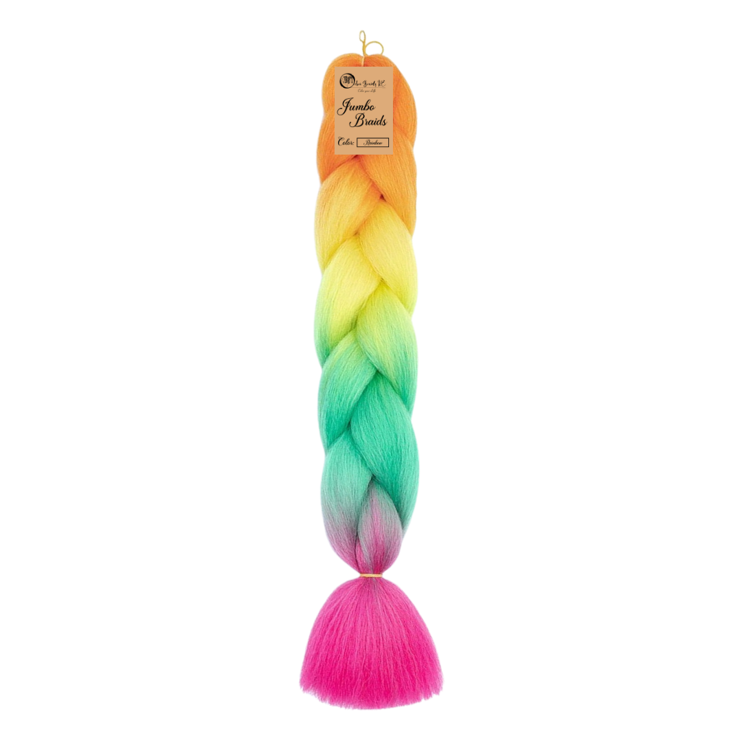 D3 Ombre Braid Rainbow Ombre Braid Ombre Braiding Hair for Box Braids Cornrows Knotless Braids and Twists Hairstyles Four-Toned Ombre Braid with Colors Orange Yellow Green and Pink