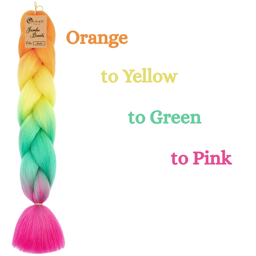 D3 Ombre Braid Rainbow Ombre Braid Ombre Braiding Hair for Box Braids Cornrows Knotless Braids and Twists Hairstyles Four-Toned Ombre Braid with Colors Orange Yellow Green and Pink