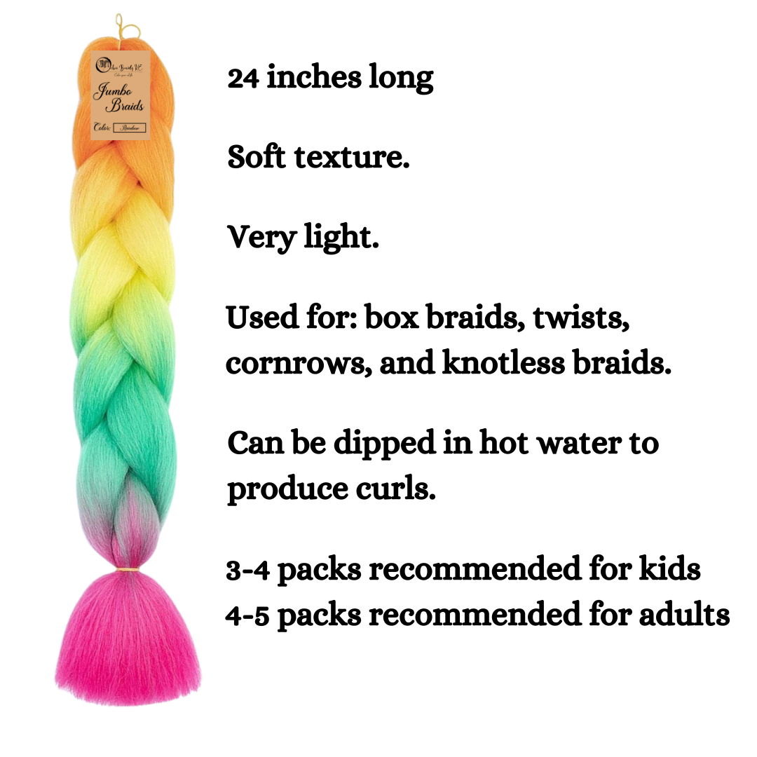 D3 Ombre Braid Rainbow Ombre Braid Ombre Braiding Hair for Box Braids Cornrows Knotless Braids and Twists Hairstyles Four-Toned Ombre Braid with Colors Orange Yellow Green and Pink
