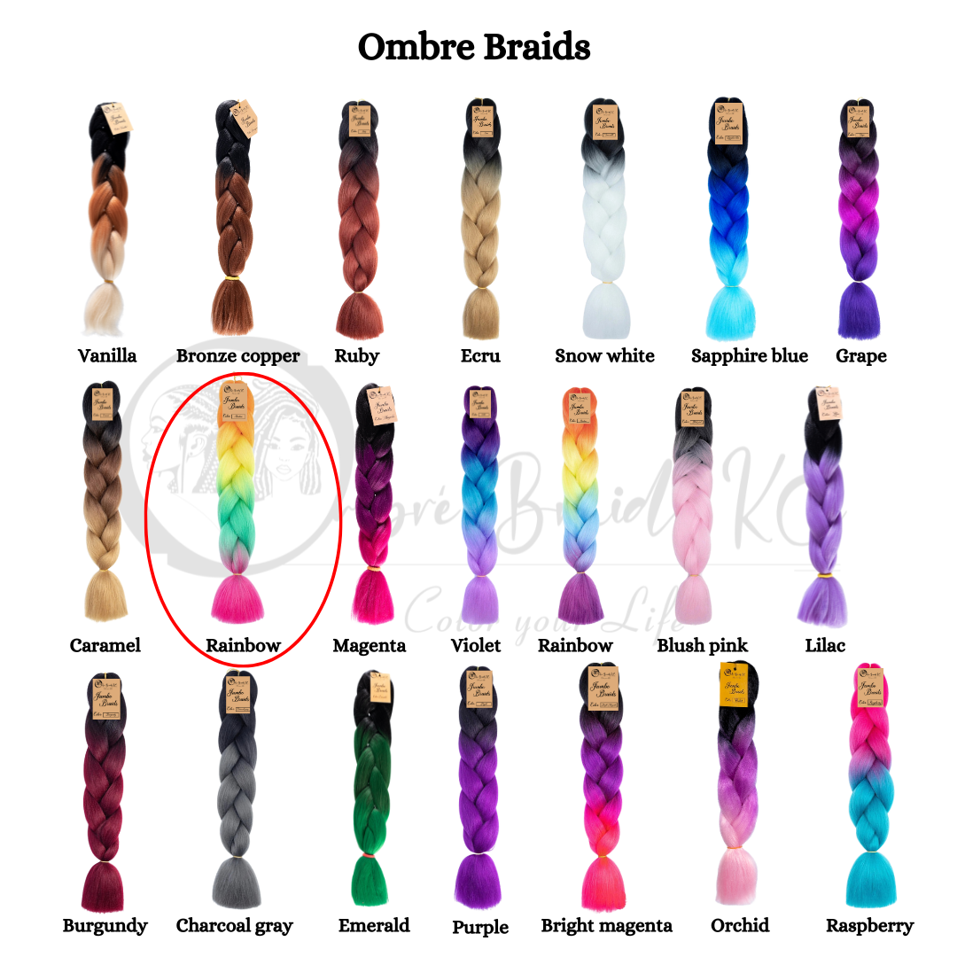 D3 Ombre Braid Rainbow Ombre Braid Ombre Braiding Hair for Box Braids Cornrows Knotless Braids and Twists Hairstyles Four-Toned Ombre Braid with Colors Orange Yellow Green and Pink