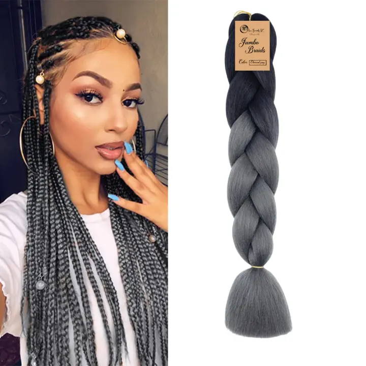 B35 Ombre Braid Charcoal Gray Ombre Braid Ombre Braiding Hair for Box Braids Cornrows Knotless Braids and Twists Hairstyles Two-Toned Ombre Braid with Colors Black and Dark Grey
