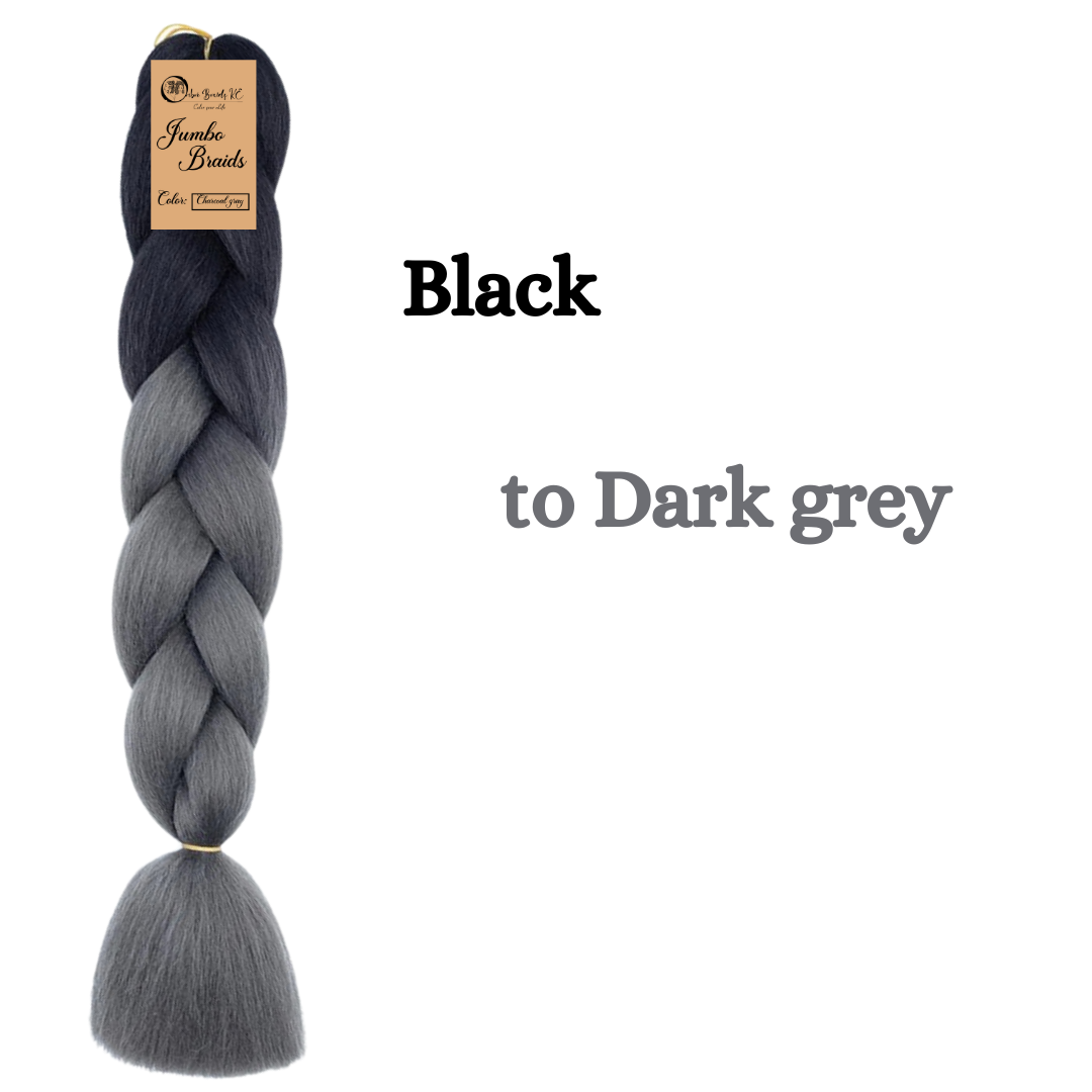 B35 Ombre Braid Charcoal Gray Ombre Braid Ombre Braiding Hair for Box Braids Cornrows Knotless Braids and Twists Hairstyles Two-Toned Ombre Braid with Colors Black and Dark Grey