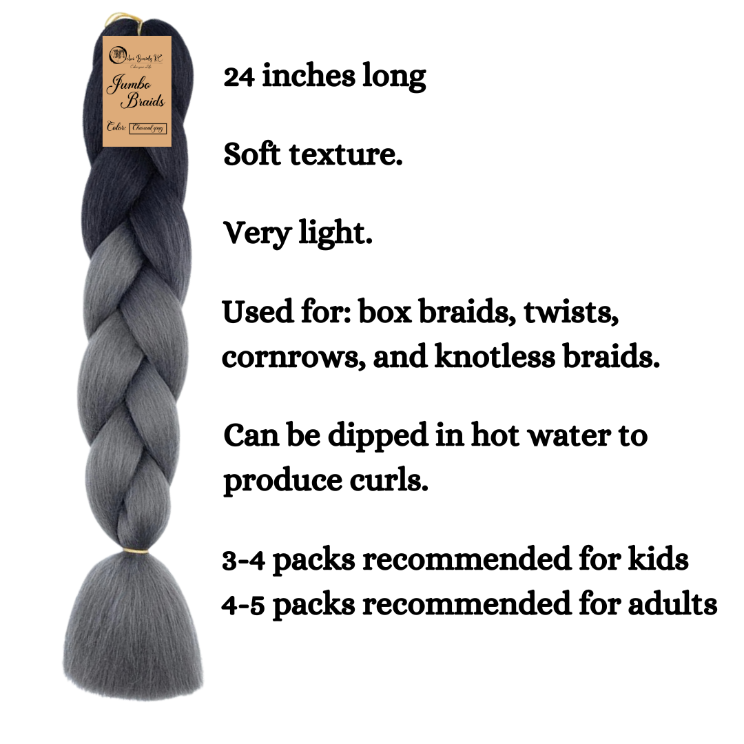 B35 Ombre Braid Charcoal Gray Ombre Braid Ombre Braiding Hair for Box Braids Cornrows Knotless Braids and Twists Hairstyles Two-Toned Ombre Braid with Colors Black and Dark Grey