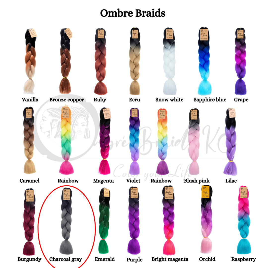 B35 Ombre Braid Charcoal Gray Ombre Braid Ombre Braiding Hair for Box Braids Cornrows Knotless Braids and Twists Hairstyles Two-Toned Ombre Braid with Colors Black and Dark Grey