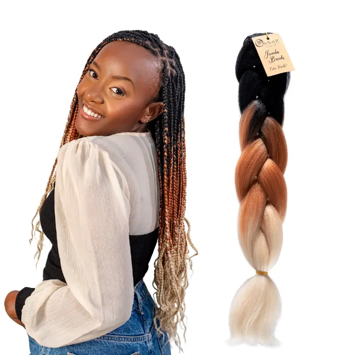 C15 Ombre Braid Ombre Braiding Hair Vanilla Ombre Braid for Box Braids Cornrows Knotless Braids and Twists Hairstyles Three-Toned Ombre Braid with Colors Black Golden Brown and Blonde