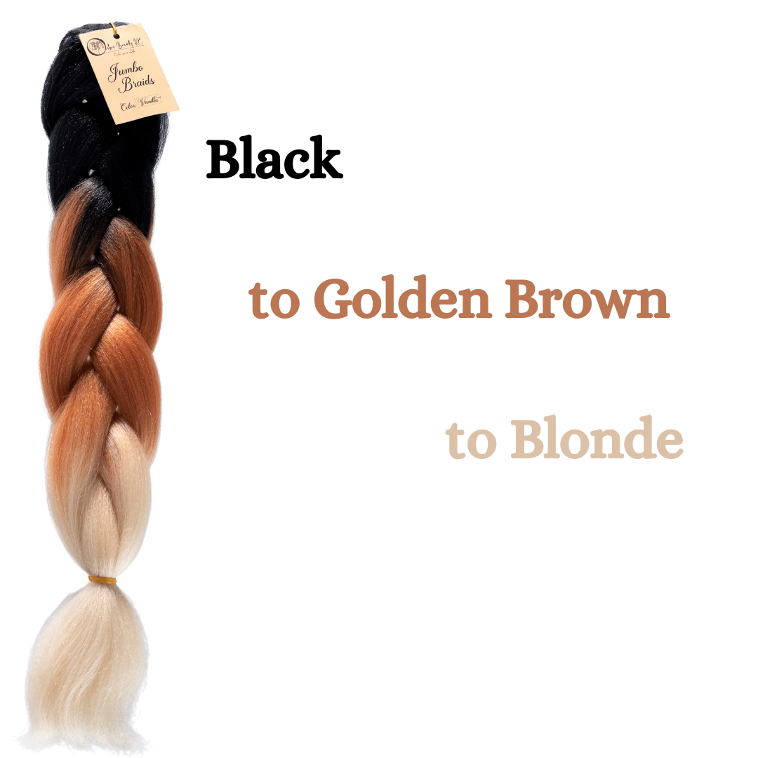 C15 Ombre Braid Ombre Braiding Hair Vanilla Ombre Braid for Box Braids Cornrows Knotless Braids and Twists Hairstyles Three-Toned Ombre Braid with Colors Black Golden Brown and Blonde