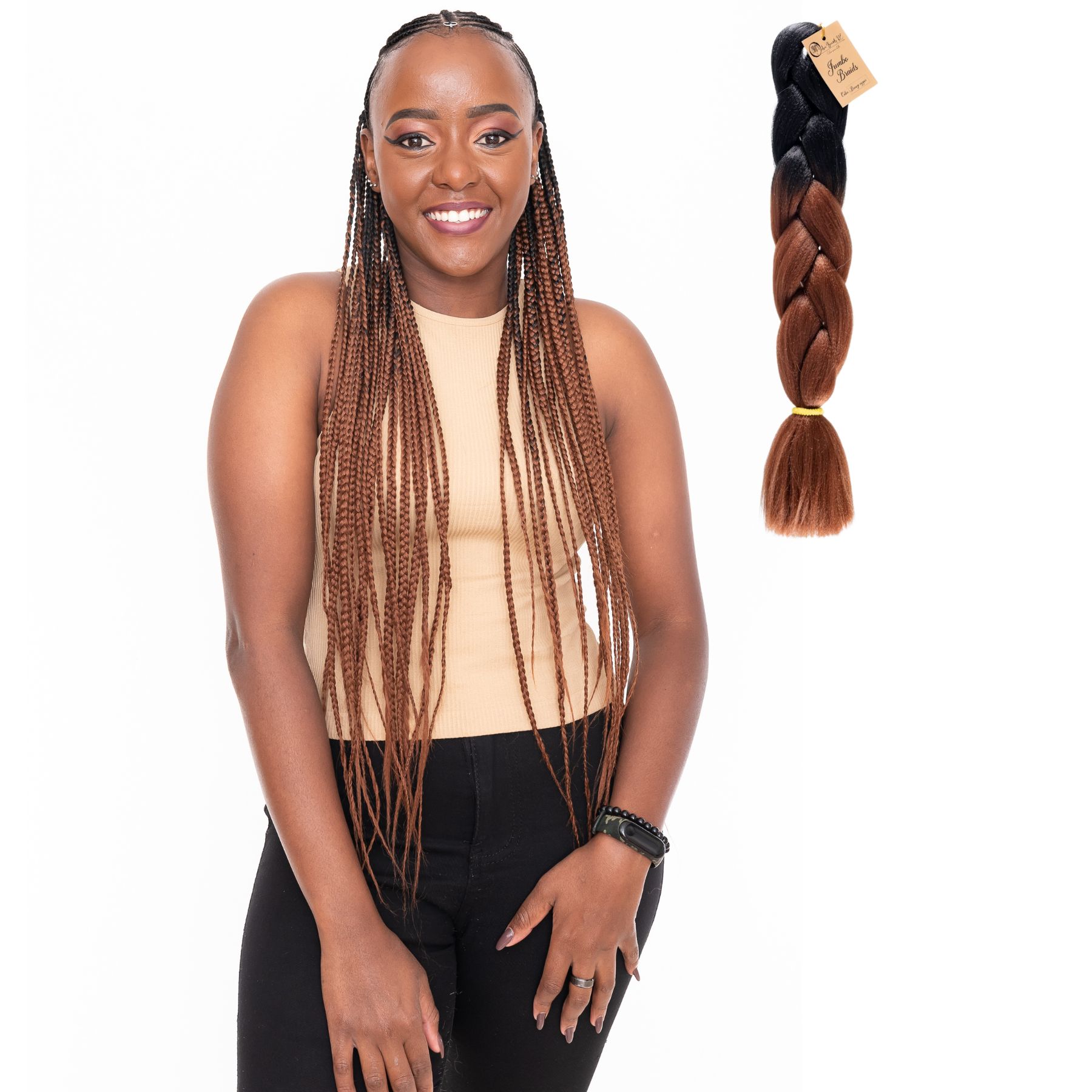 B29 Ombre Braid Brown Ombre Braiding Hair Bronze copper Ombre Braid for Box Braids Cornrows Knotless Braids and Twists Hairstyles Two-Toned Ombre Braid with Colors Black and Brown