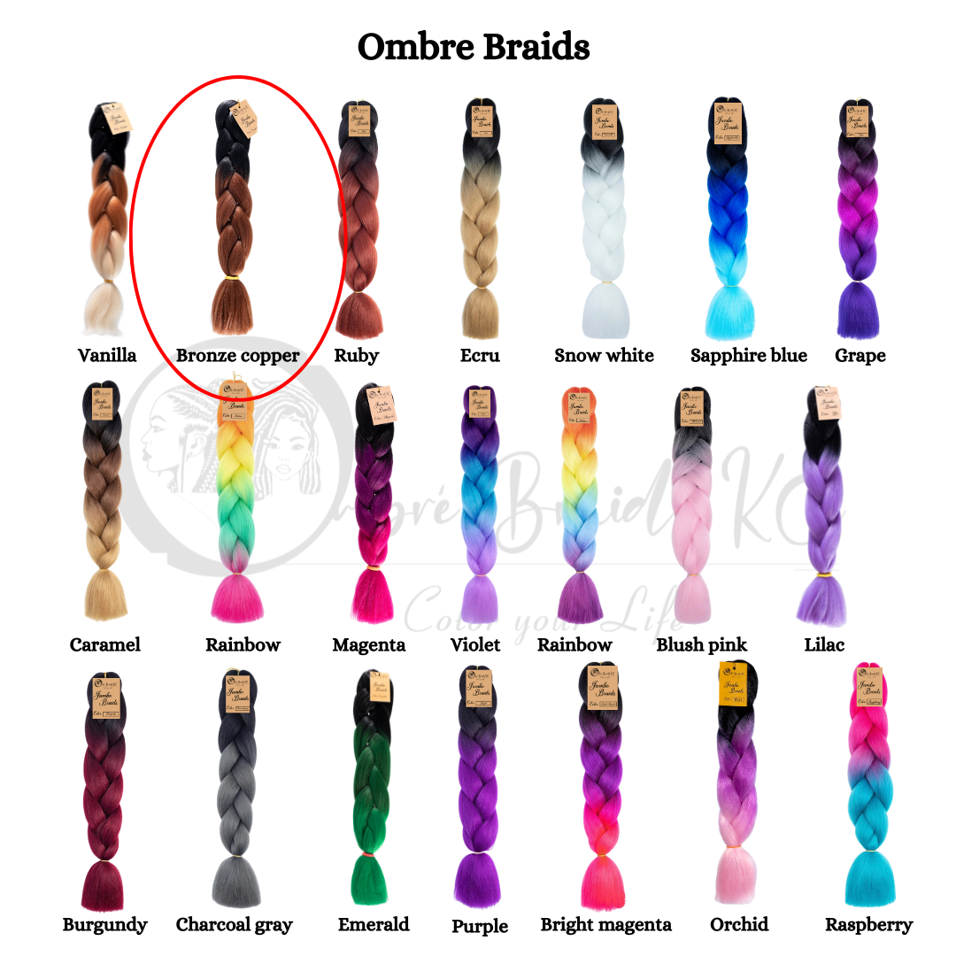 B29 Ombre Braid Brown Ombre Braiding Hair Bronze copper Ombre Braid for Box Braids Cornrows Knotless Braids and Twists Hairstyles Two-Toned Ombre Braid with Colors Black and Brown